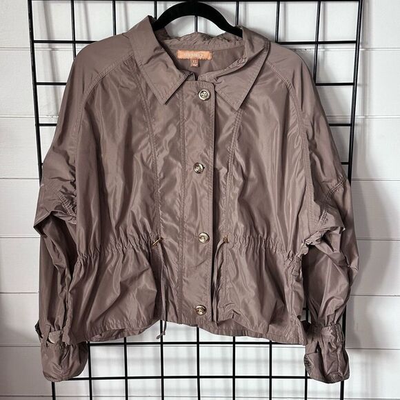VTG Ellen Tracy Button Front Military Jacket Womens‎ XL Tan Peplum - Picture 7 of 14